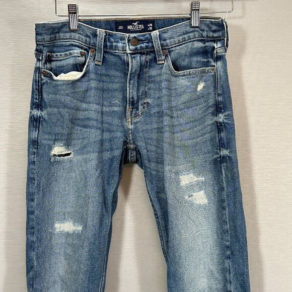 Hollister Jeans Mens 28 Skinny Epic Flex Medium Wash Cotton Pockets Distressed - Picture 2 of 10